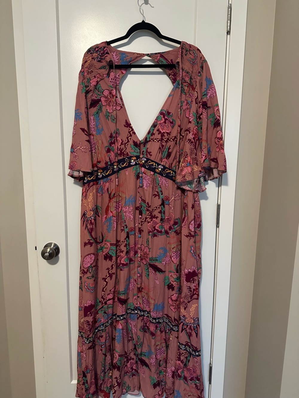 Anthropologie Dusty Rose Floral Maxi Dress with Cutout Back